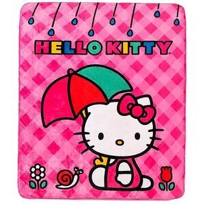 Hello Kitty Pink with Umbrella 50" X 60" Cloud/‎ Faux Fur Throw New